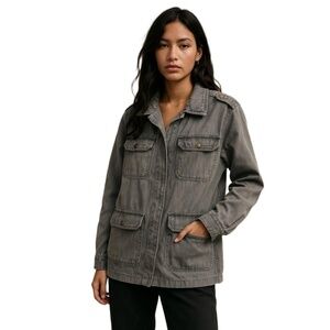 Ellison Gray Button Epaulettes Four Front Pockets‎ Zipper  Military Jacket L